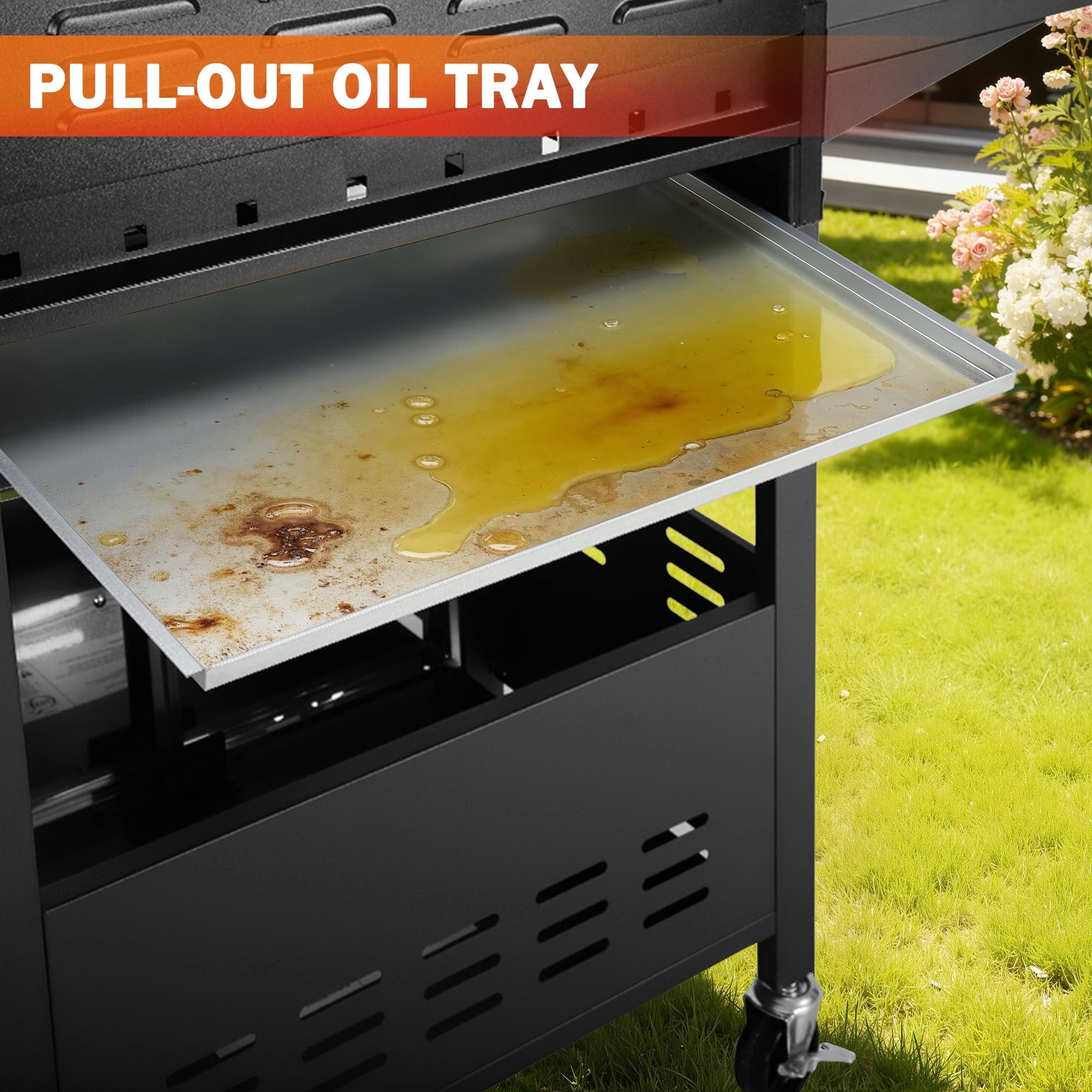 BBQ Grill, Seizeen 30,000 BTU 3-Burner Gas Grill Portable, Backyard Camping Propane Grill with  Daul Zone, Foldable Table, Hanging Basket, Steel Brush, Universal Wheels Gas Grills