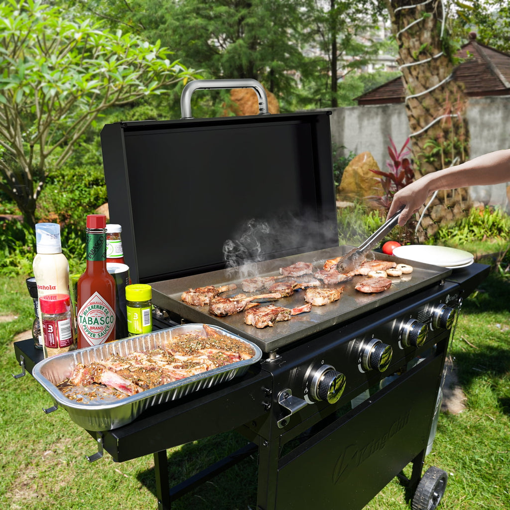 KingChii 4-Burner 30.6 Propane Griddle Outdoor Flat Top Gas Grill Griddle with Hard Cover for Camping, Tailgating, BBQ, Parties, Backyard & Patio Gas Grills