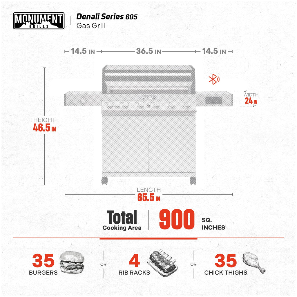 Monument Grills Denali Series 6-Burner Black Dual Fuel Cabinet Grill with Clearview Lid and LED Knobs Monument Grills