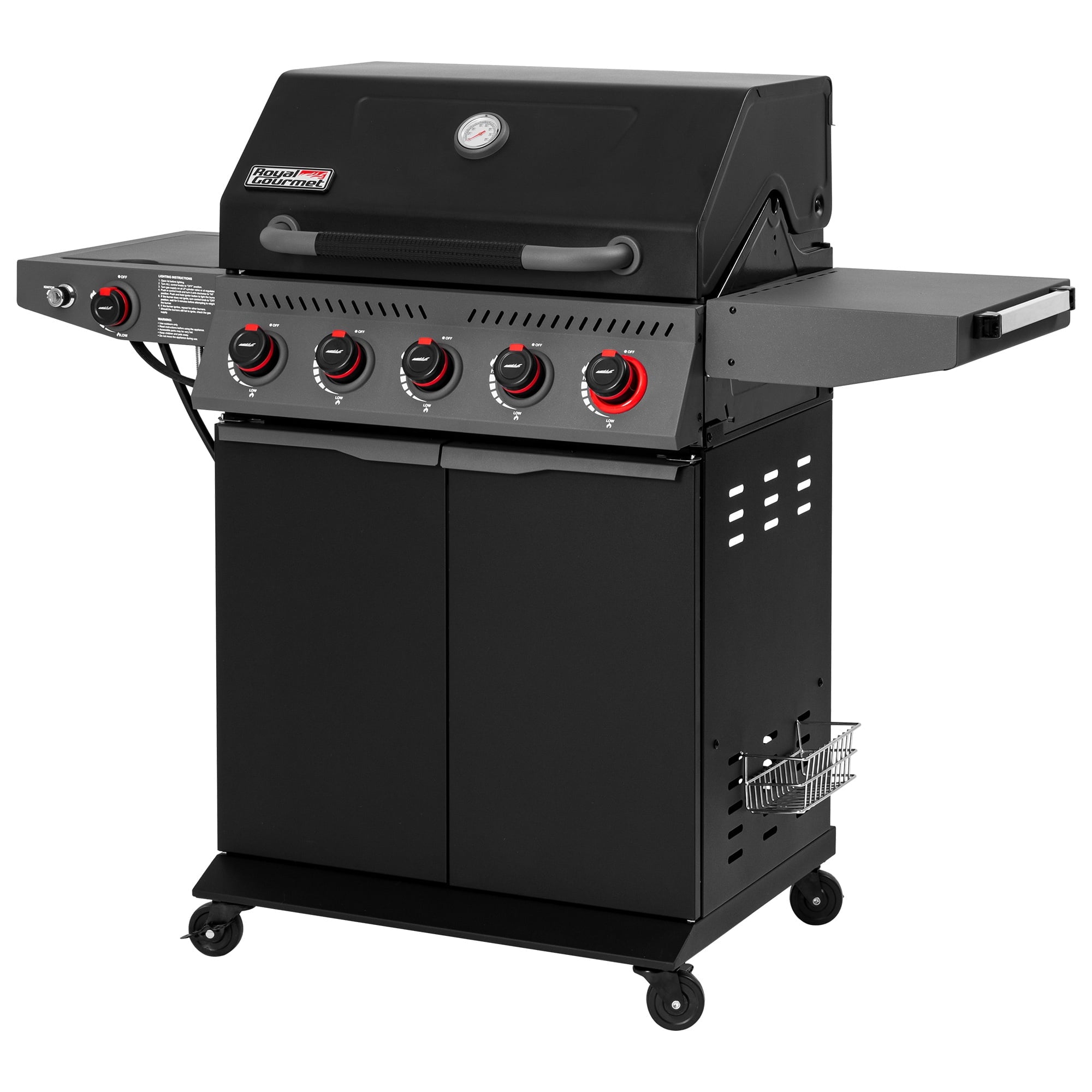 Royal Gourmet GA5407H 5-Burner BBQ Gas Grill with Sear Burner and Lidded Side Burner,Cabinet Style Grill for Outdoor Grilling and Backyard Cooking, Black Royal Gourmet