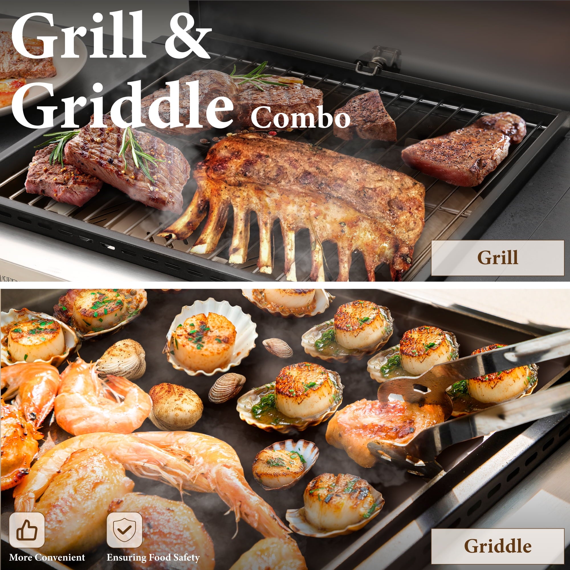 PHI VILLA 2-Burner Propane Grill and Griddle Cooking Station with Side Shelves Black Gas Grills