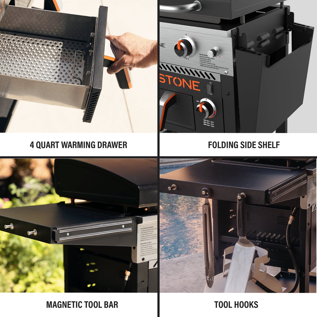 Blackstone Outdoor Combo Griddle, 28 Inch 2-Burner Flat Top Grill with Air Fryer and Hood, Black Gas Grills