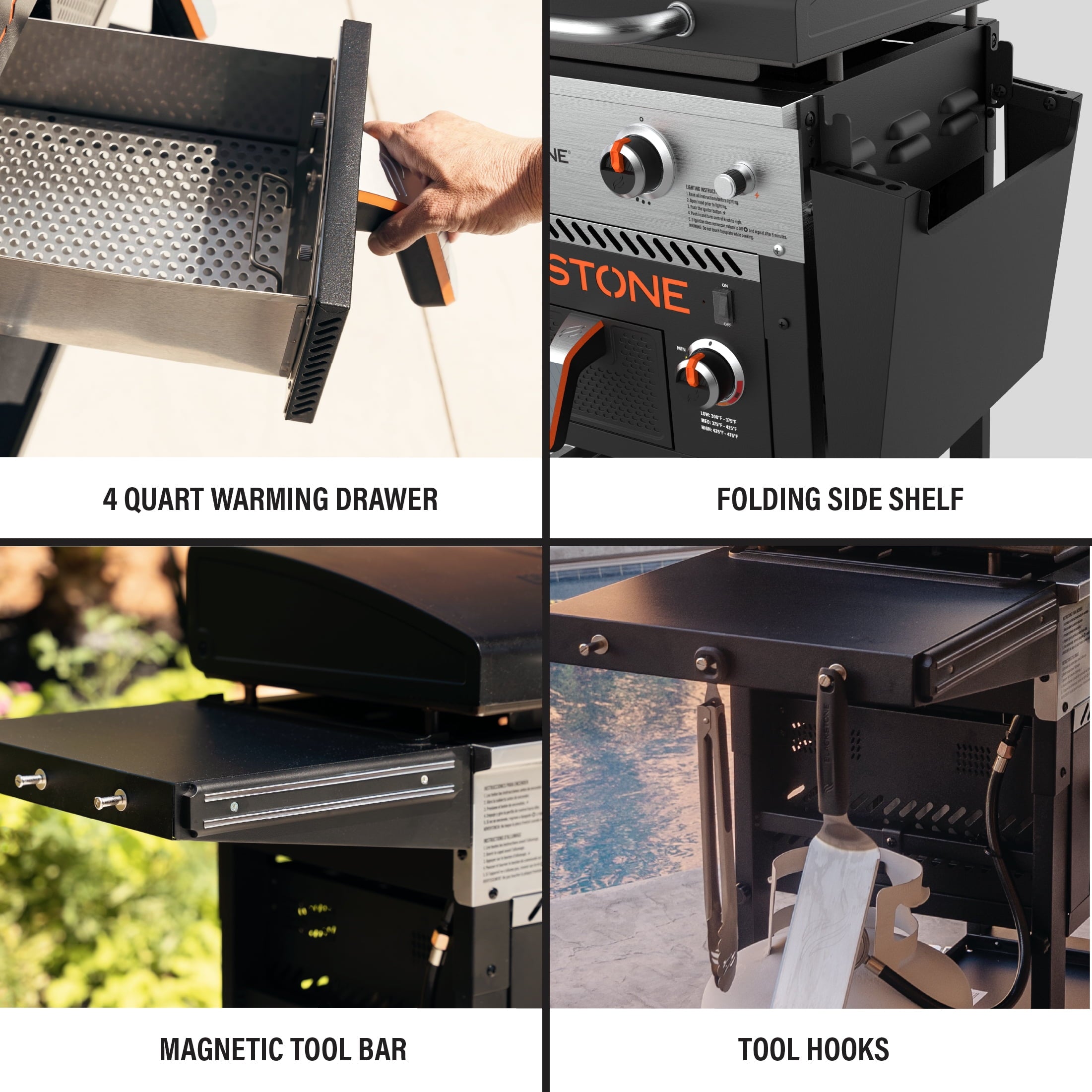 Blackstone Outdoor Combo Griddle, 28 Inch 2-Burner Flat Top Grill with Air Fryer and Hood, Black Gas Grills