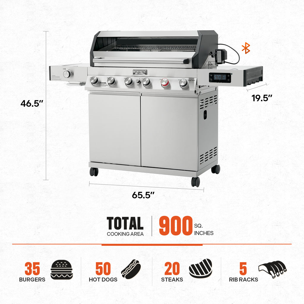 Monument Grills 6+1 Burner Smart Tech Propane Gas Grill for Outdoor Cooking , Denali 605Pro Stainless Steel Grill 78,000 BTU with Side Sear Burner, Smoker Box, Cover and Rotisserie Kit My Store