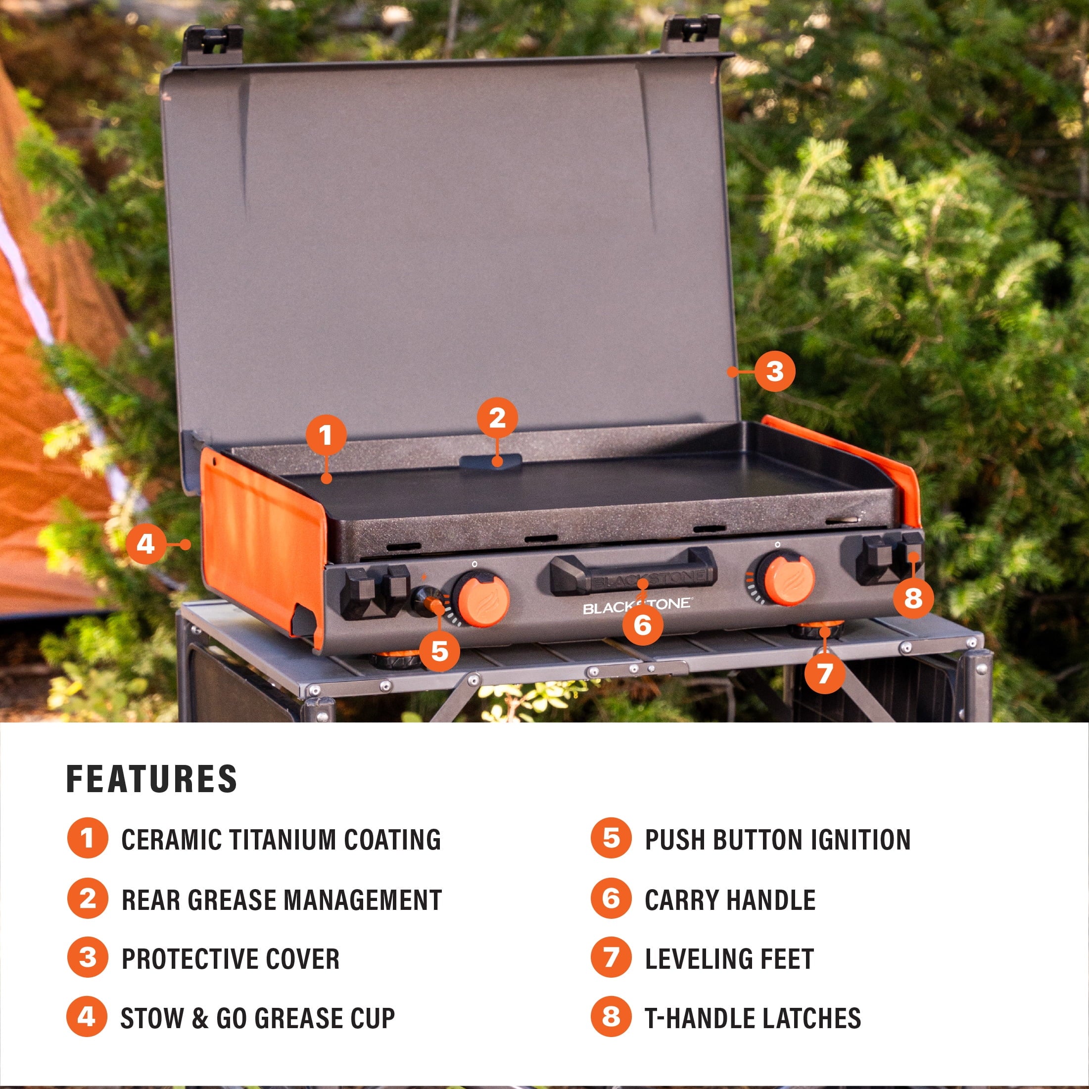 Blackstone Adventure Ready 20x14 2-Burner Propane Camping Griddle with Latching Hood and Handle Gas Grills