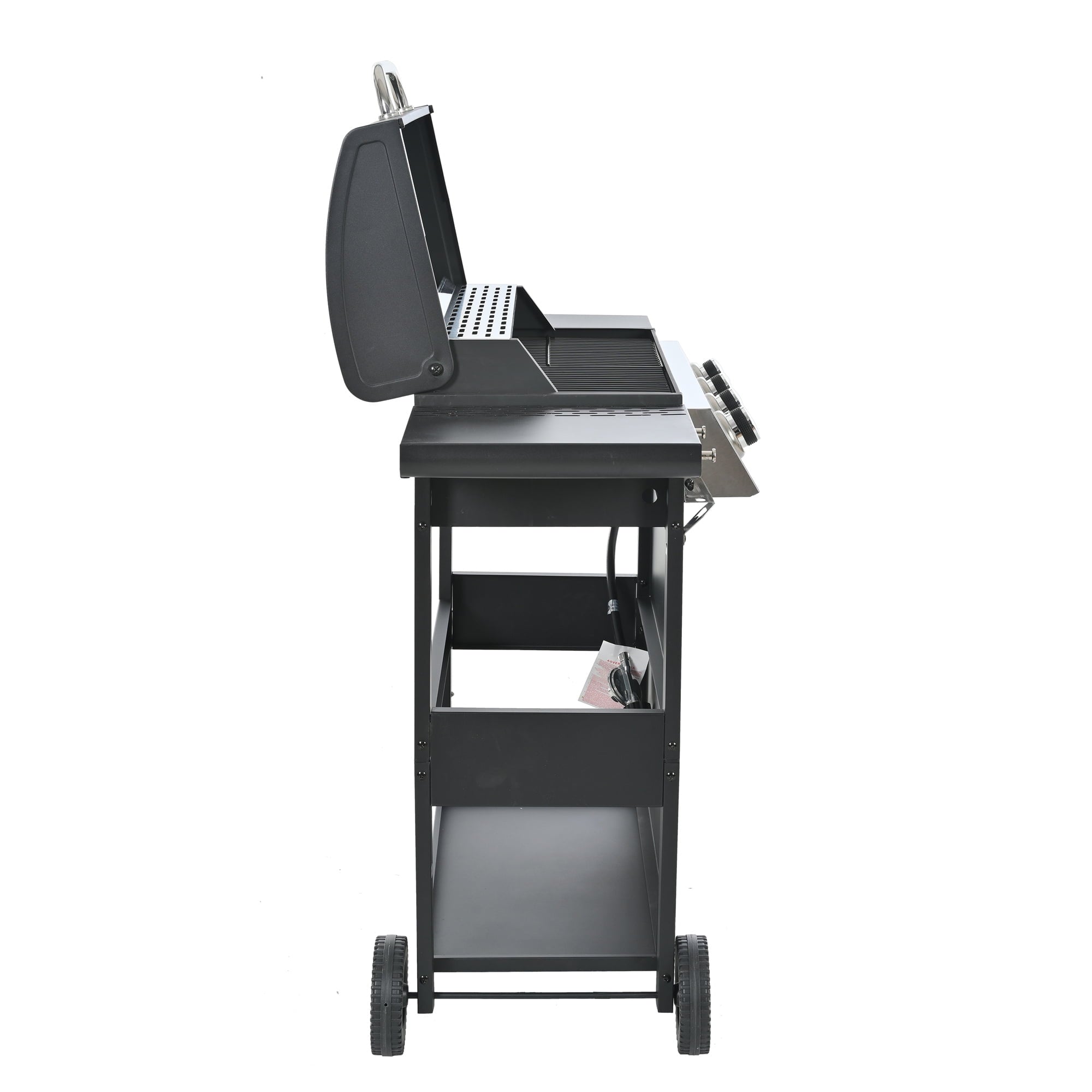 Minyam 4-Burner Propane Gas Grill with Side Shelves and Wheels, Stainless Steel Gas Grills