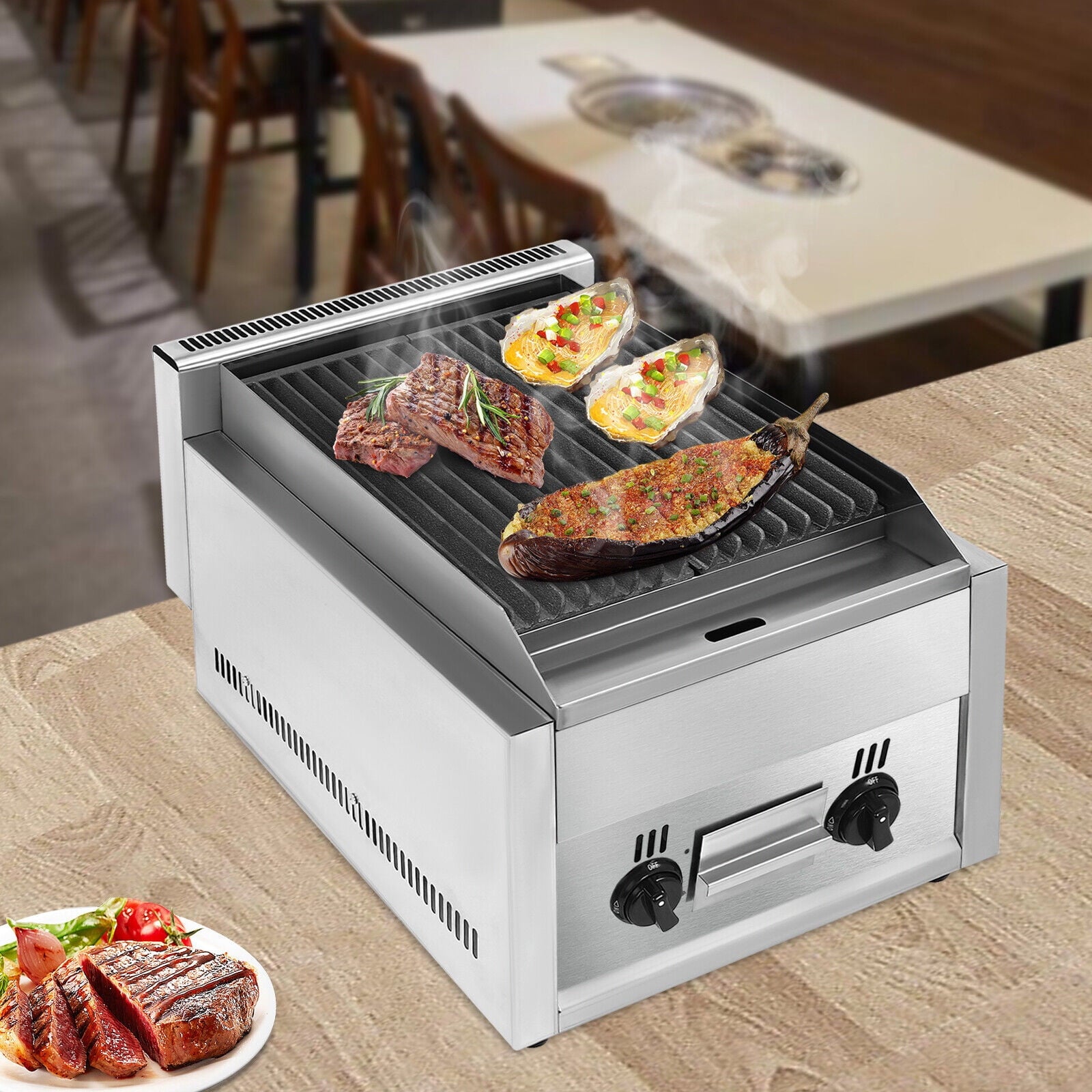 TFCFL 2 Burner Commercial Gas Grill LPG Tabletop Radiant Char Broiler Grill Camping Picnic BBQ Cooker TFCFL