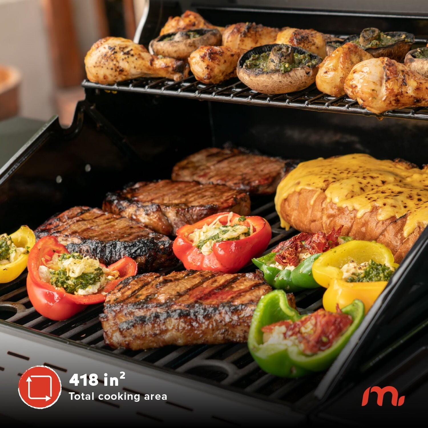 Megamaster Deluxe 2-Burner Gas Grill with Foldable Side Tables, 418 SQ In Cooking Space, 28000 BTUs, Stainless Steel Lid, Propane BBQ Grill for Outdoor Cooking, Patios, Backyards and More -720-0864MA Megamaster