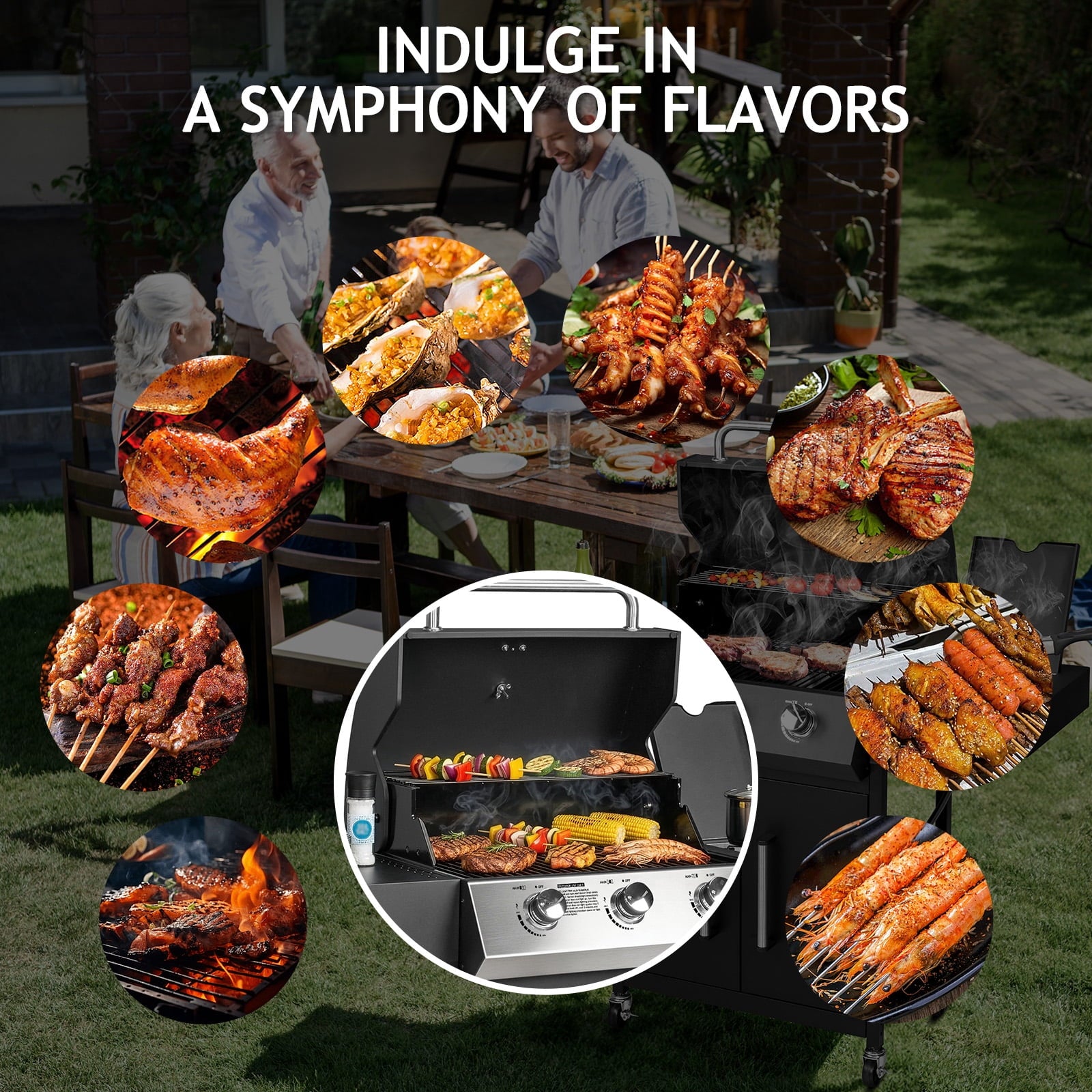 UBesGoo 3 Burner Propane Gas Grill with Side Burner 46000BTU for Camping Cooking BBQ UBesGoo