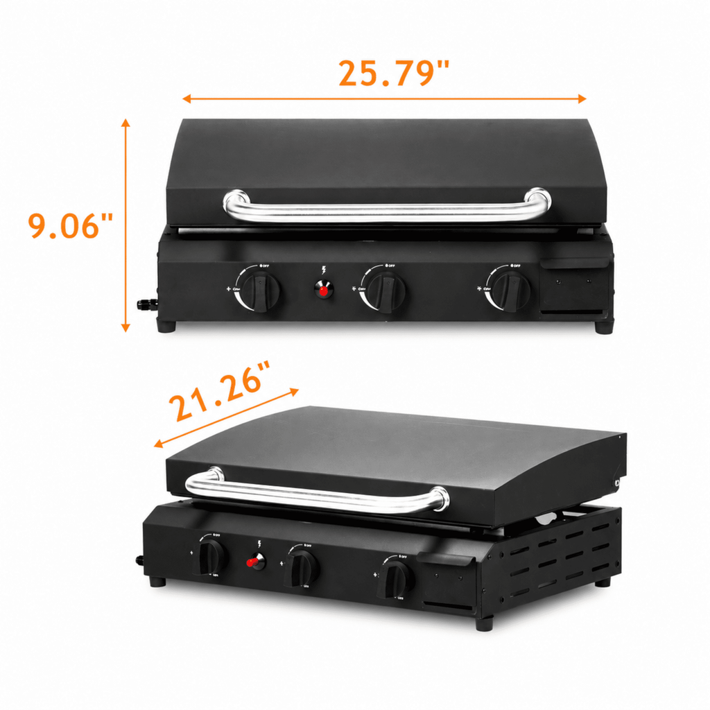 Alvantor 3 Burner Propane Gas Griddle with Ceramic Coated Cast Iron Pan Black 25.8 x 21.3 in Gas Grills