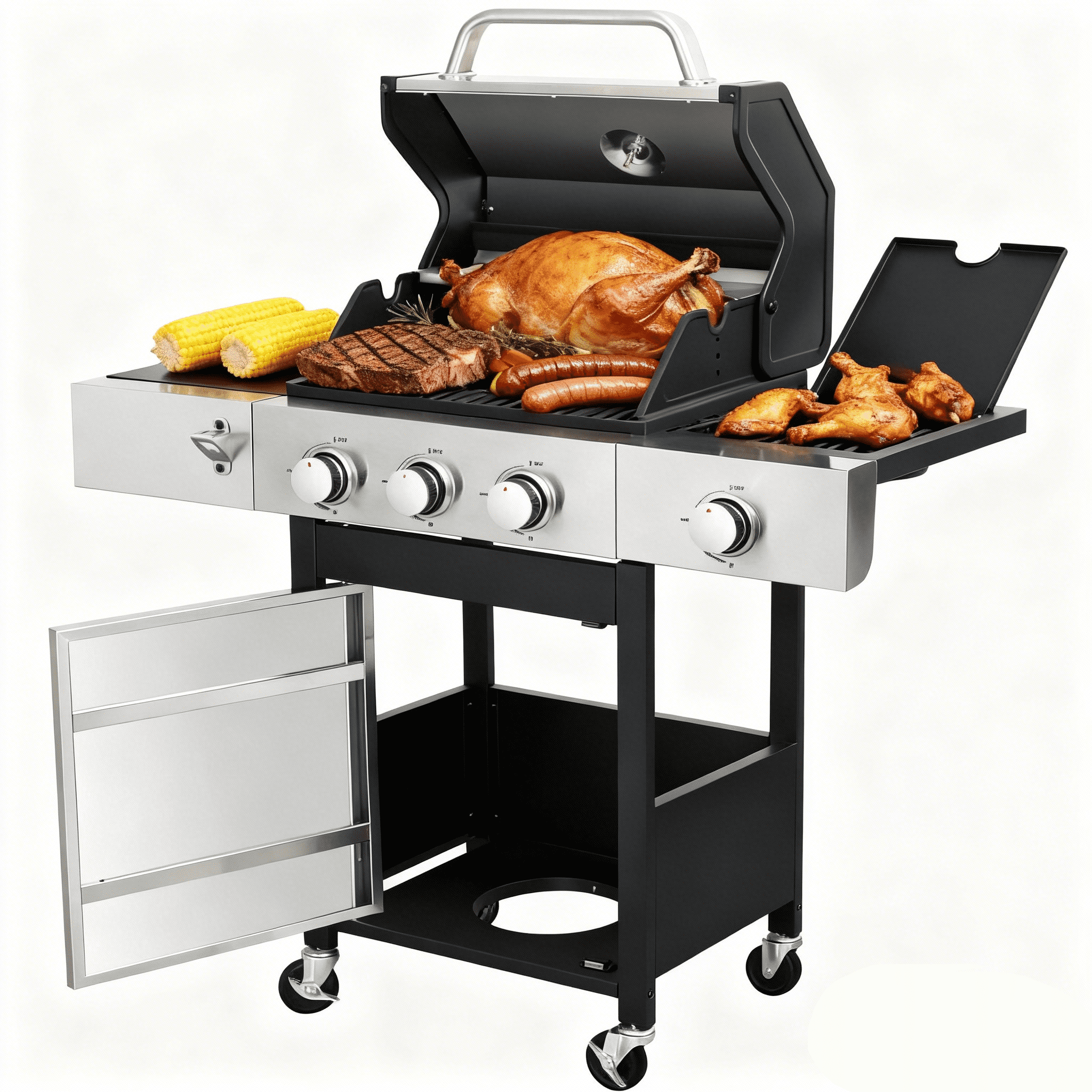 ENYOPRO 3 Burner Propane Gas Grill , Outdoor BBQ Grill with Side Burner, 37,230 BTU Gas Grill with Warming Rack, Thermometer, Lockable Casters for Patio, Garden & Camping Enyopro