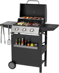 3 Burner Propane Gas Grill, Stainless Steel 36,000 BTU BBQ Grill, Built-in Lid Thermometer, Ideal for Patio Camping Backyard TPUFO