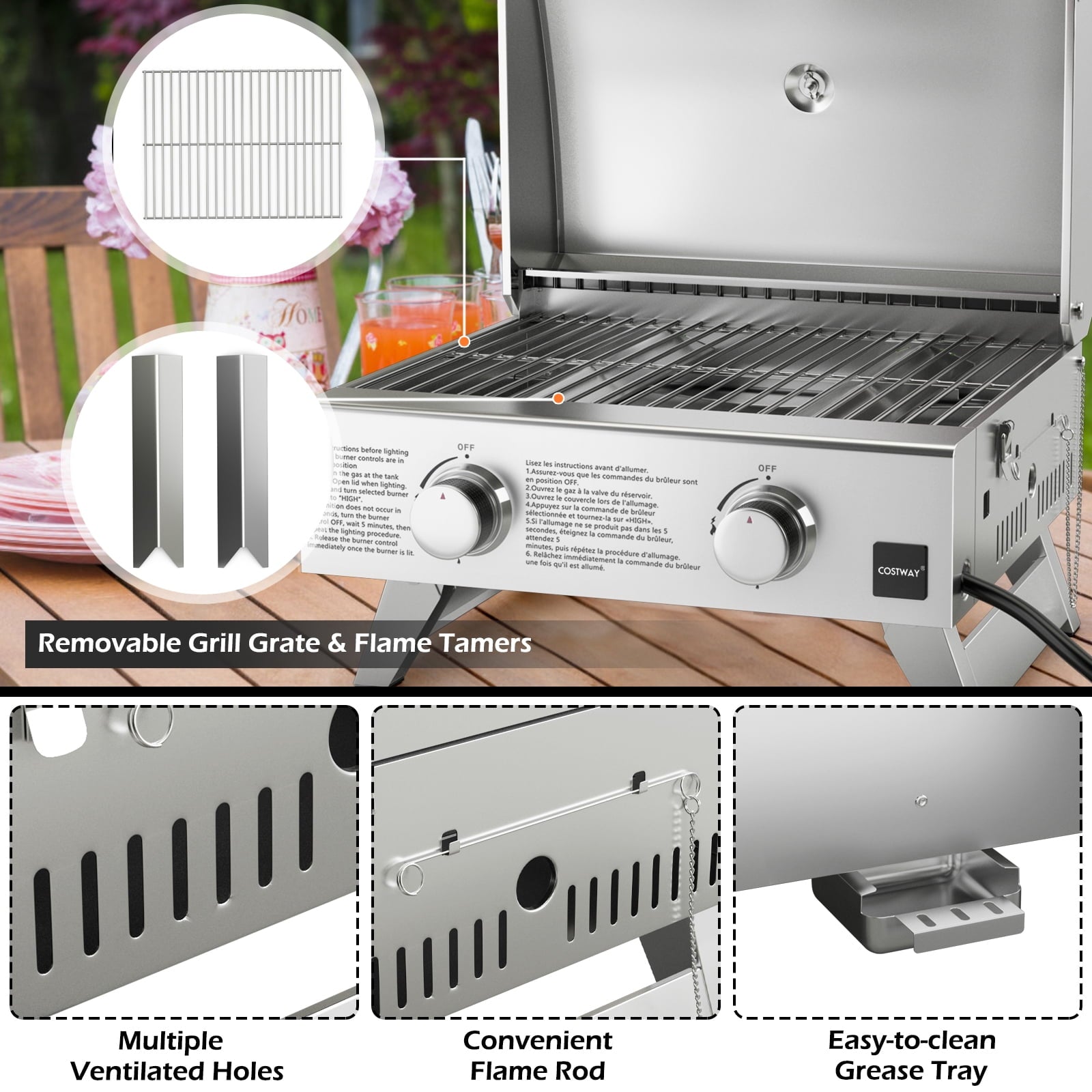 Gymax 2 Burner Portable BBQ Table Top Propane Gas Grill Stainless Steel Gymax