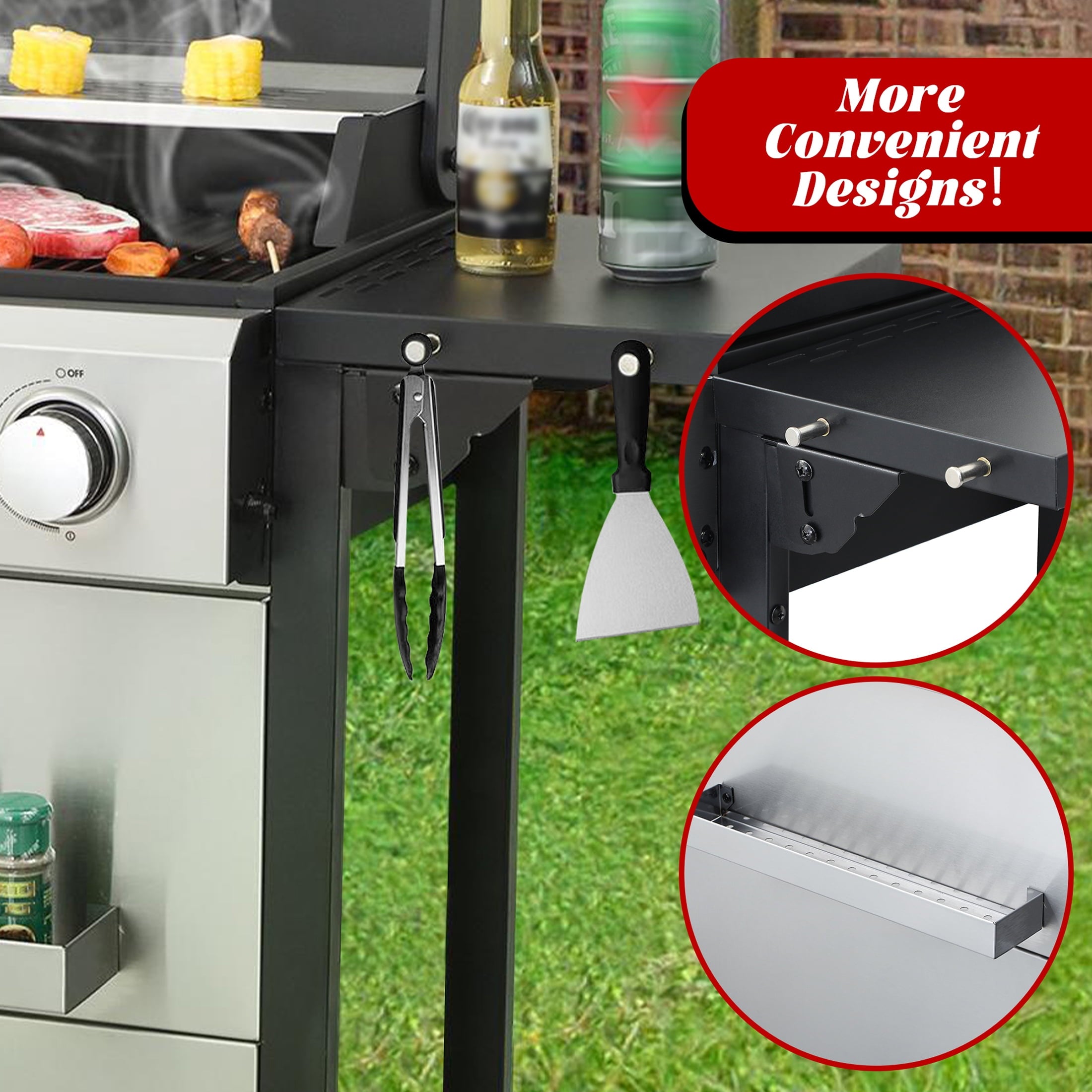 4-Burner Propane Gas Grill - 34,200 BTU BBQ Grill, Stainless Steel Control Panel, Easy Ignition, Temperature Gauge, 2 Enameled Cooking Grids for Backyard BBQ Gas Grills