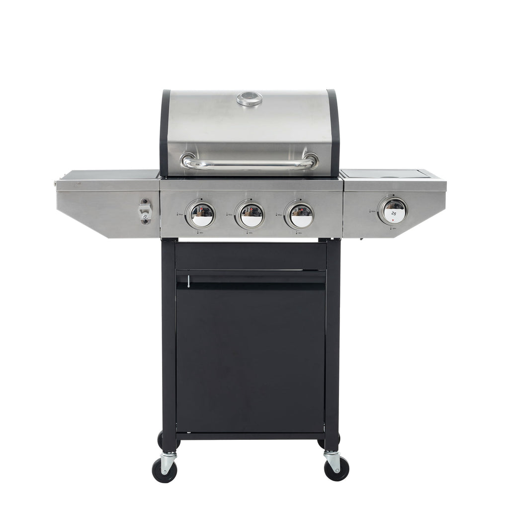 4 Burner Stainless Steel Gas Grill with Side Burner, 46,500 BTU Barbecue Propane Grill for Outdoor Patio Garden Camping, Black&Silver Gas Grills