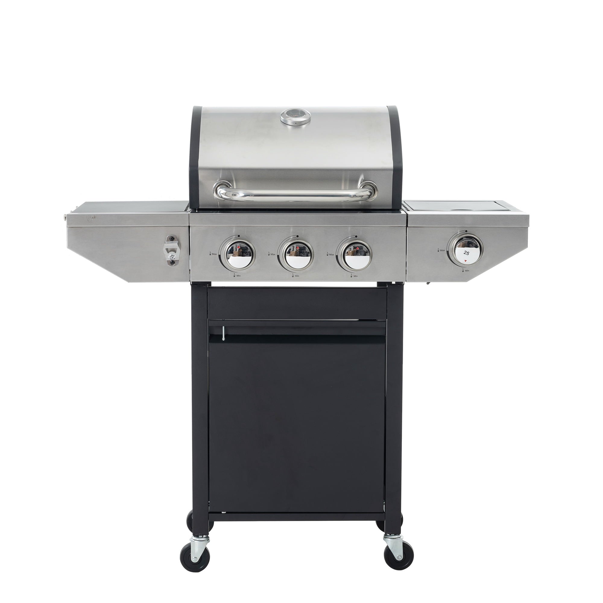 4 Burner Stainless Steel Gas Grill with Side Burner, 46,500 BTU Barbecue Propane Grill for Outdoor Patio Garden Camping, Black&Silver Gas Grills