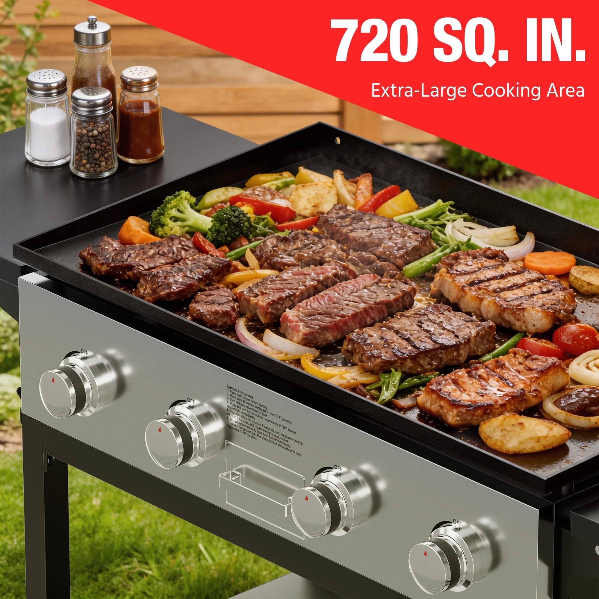 PARGRILL 36 Gas Griddle, 4 Independent Burners Propane Flat Top Grill with Side Tables, 60,000 BTU Outdoor Griddle Station with Wheels for Backyard BBQ PARGRILL