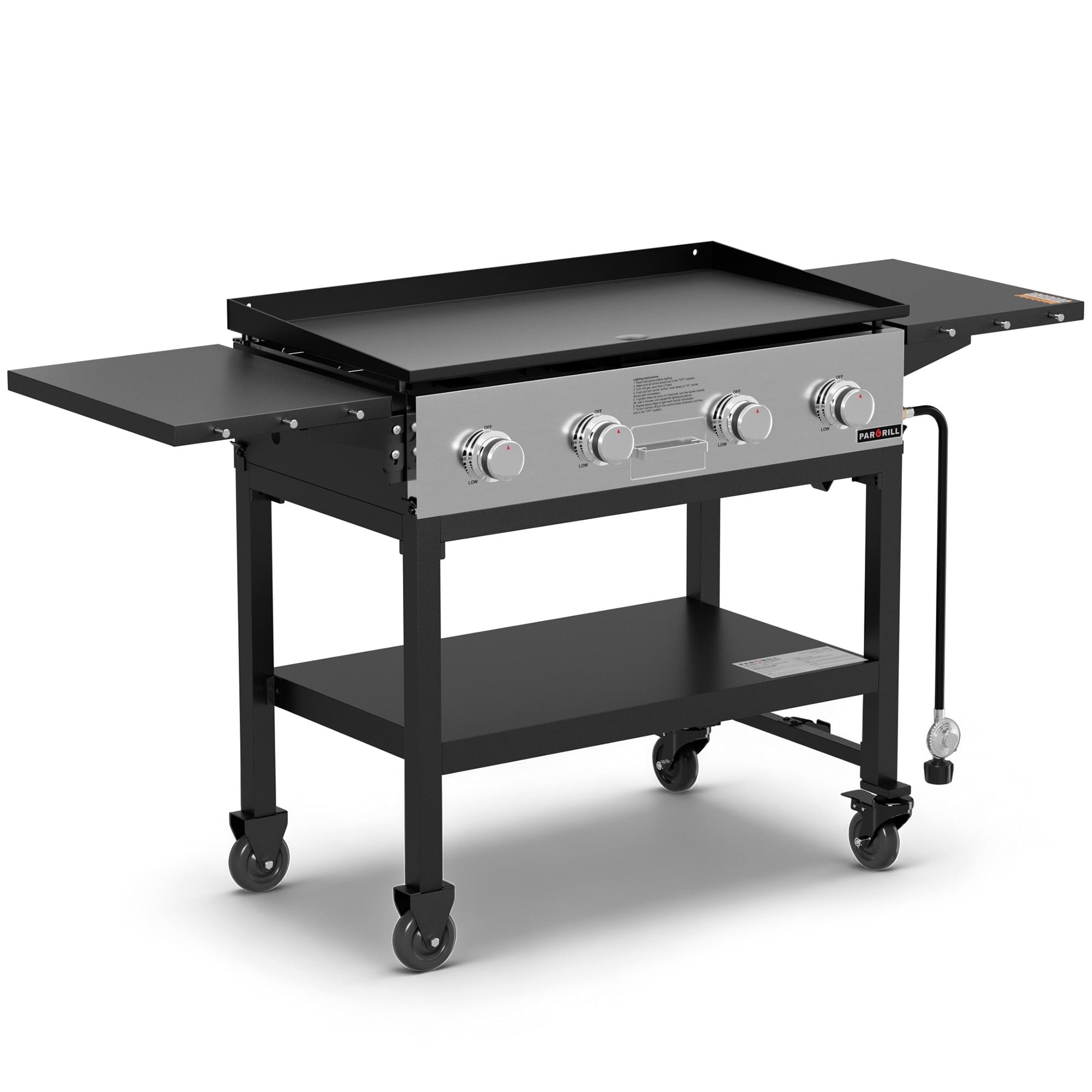PARGRILL 36 Gas Griddle, 4 Independent Burners Propane Flat Top Grill with Side Tables, 60,000 BTU Outdoor Griddle Station with Wheels for Backyard BBQ PARGRILL
