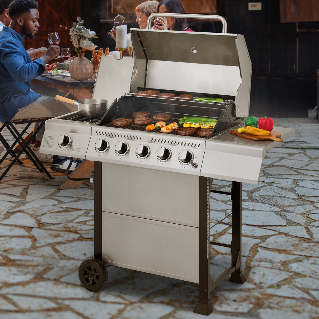 Royal Gourmet GA5401T 5-Burner BBQ Liquid Propane Gas Grill with Side Burner, Stainless Steel 60,000 BTU Barbecue Grill for Patio Garden Picnic Backyard Party, Silver Royal Gourmet