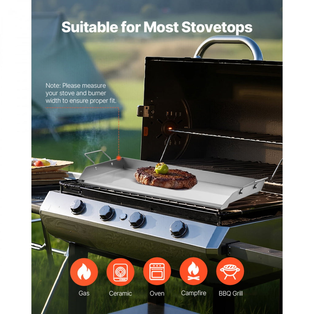 32x16 Inch Flat Top Griddle Stainless Steel Universal BBQ Grill Pan with Grease Drain X Shaped Reinforcement Large Cooking Area for Outdoor Grill DIANJIE