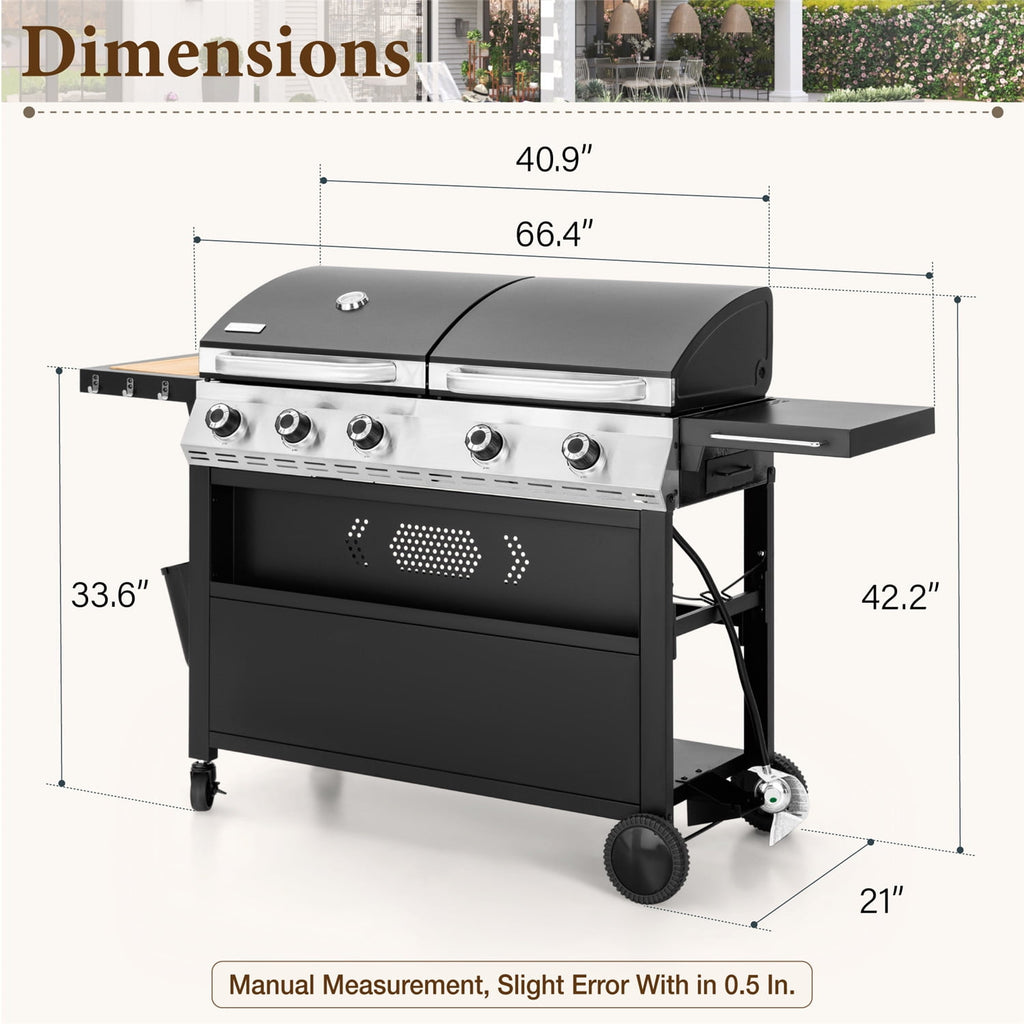 MF Studio 5-Burner Outdoor Propane Gas Grill and Griddle Combo BBQ Grill with Lid 54,000 BUT MF Studio