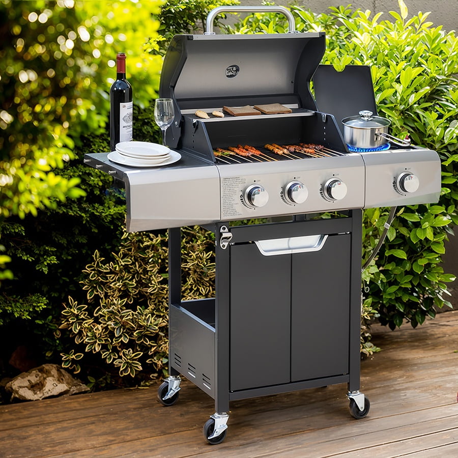 Segmart 4-Burner Gas Grill, 51,000 BTU Stainless Steel Propane Grill with Cast Iron Grates, Outdoor Barbecue with Large Cooking Space and Side Tables, Outdoor Kitchen Grill for Patio & Backyard My Store