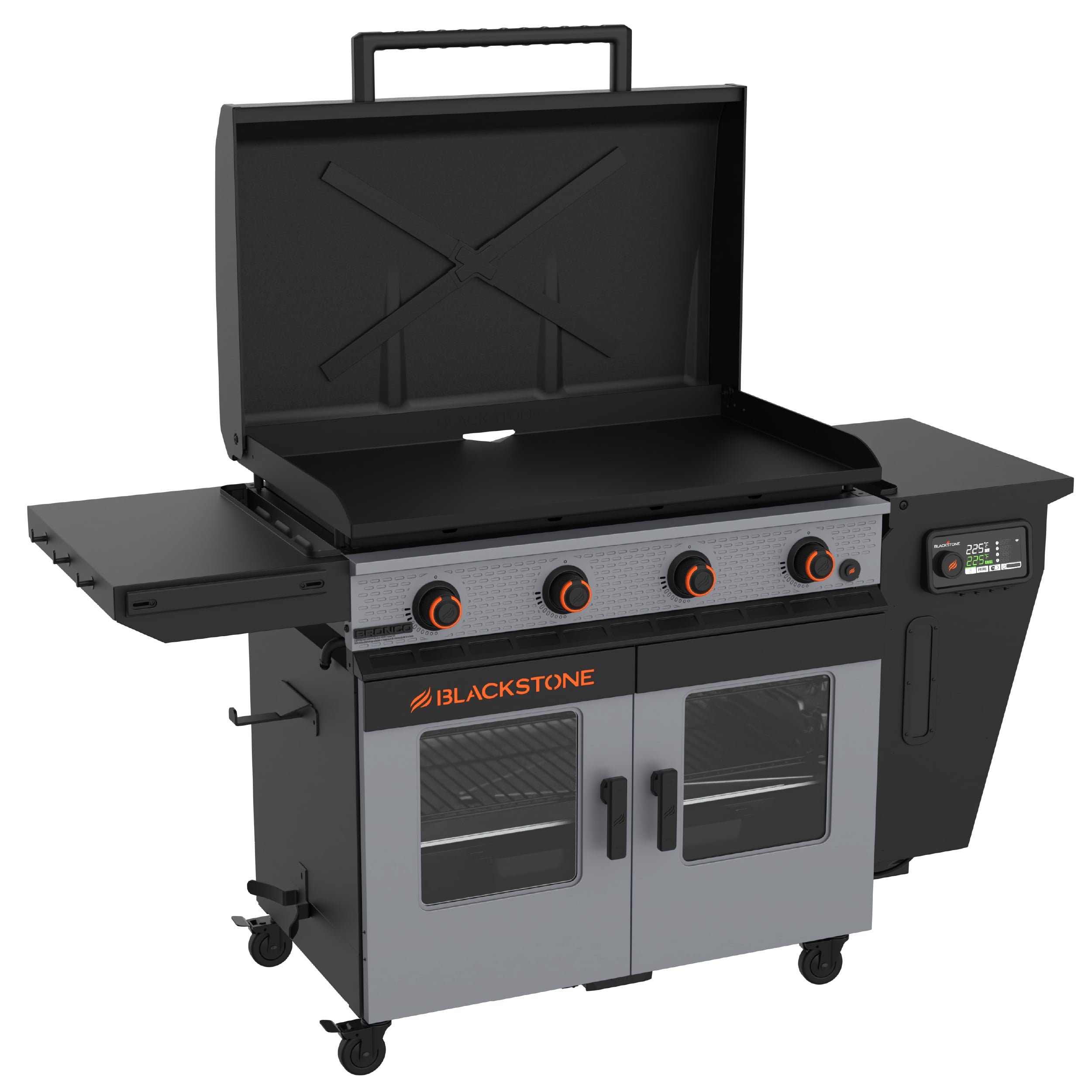 Blackstone Bronco Outdoor Combo Griddle, 36 Inch 4-Burner Flat Top Grill with Vertical Pellet Smoker Blackstone