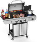 37000 BTU 3-Burner Propane Grill, Stainless Steel BBQ Grill with Side Burner & Porcelain-Enameled Cast Iron Grates for Outdoor Patio Camping WAA
