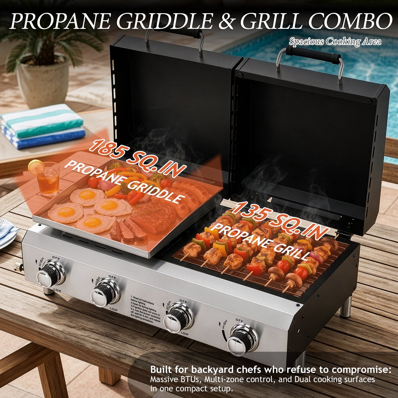 Ktaxon 4 Burner Propane Gas Grill and Griddle Combo with Auto Ignition,40000 BTU for Outdoor Cooking,Portable Ktaxon