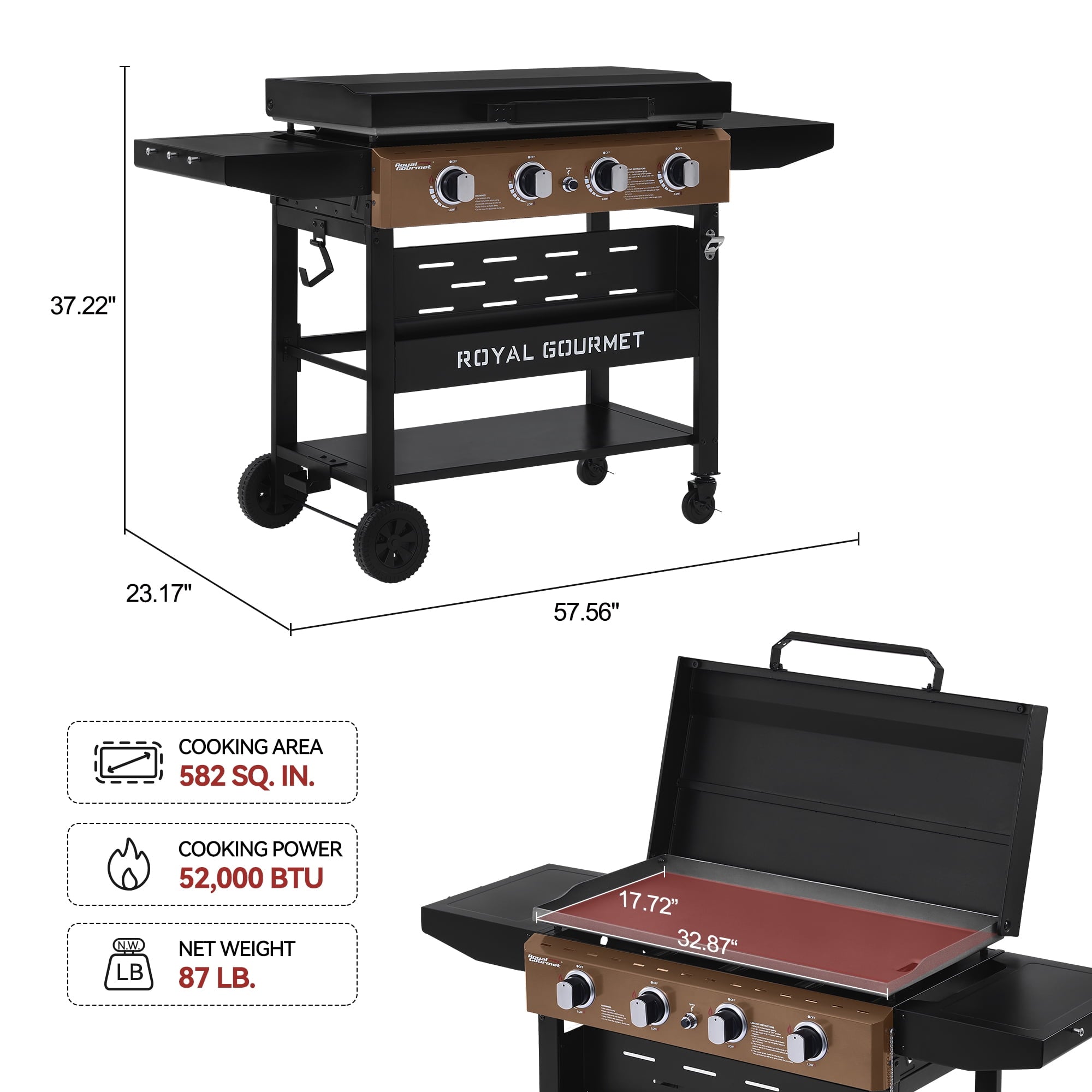 Royal Gourmet GB4000PY 4-Burner Gas Griddle with Hood, Griddle with Collapsible Side Shelves,Perfect for Outdoor Cooking Royal Gourmet