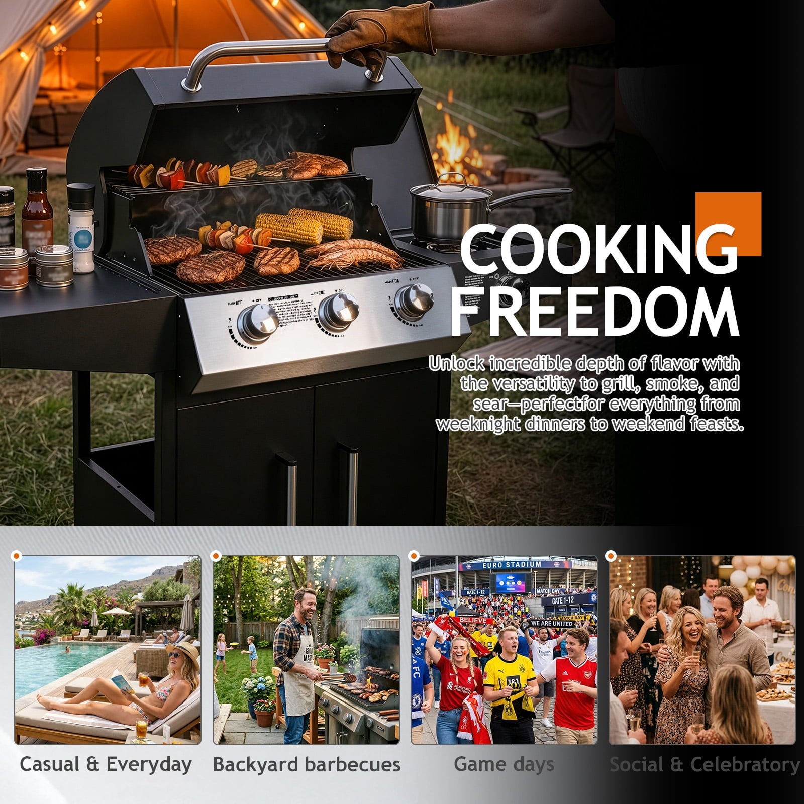 UBesGoo 3 Burner Propane Gas Grill with Side Burner 46000BTU for Camping Cooking BBQ UBesGoo