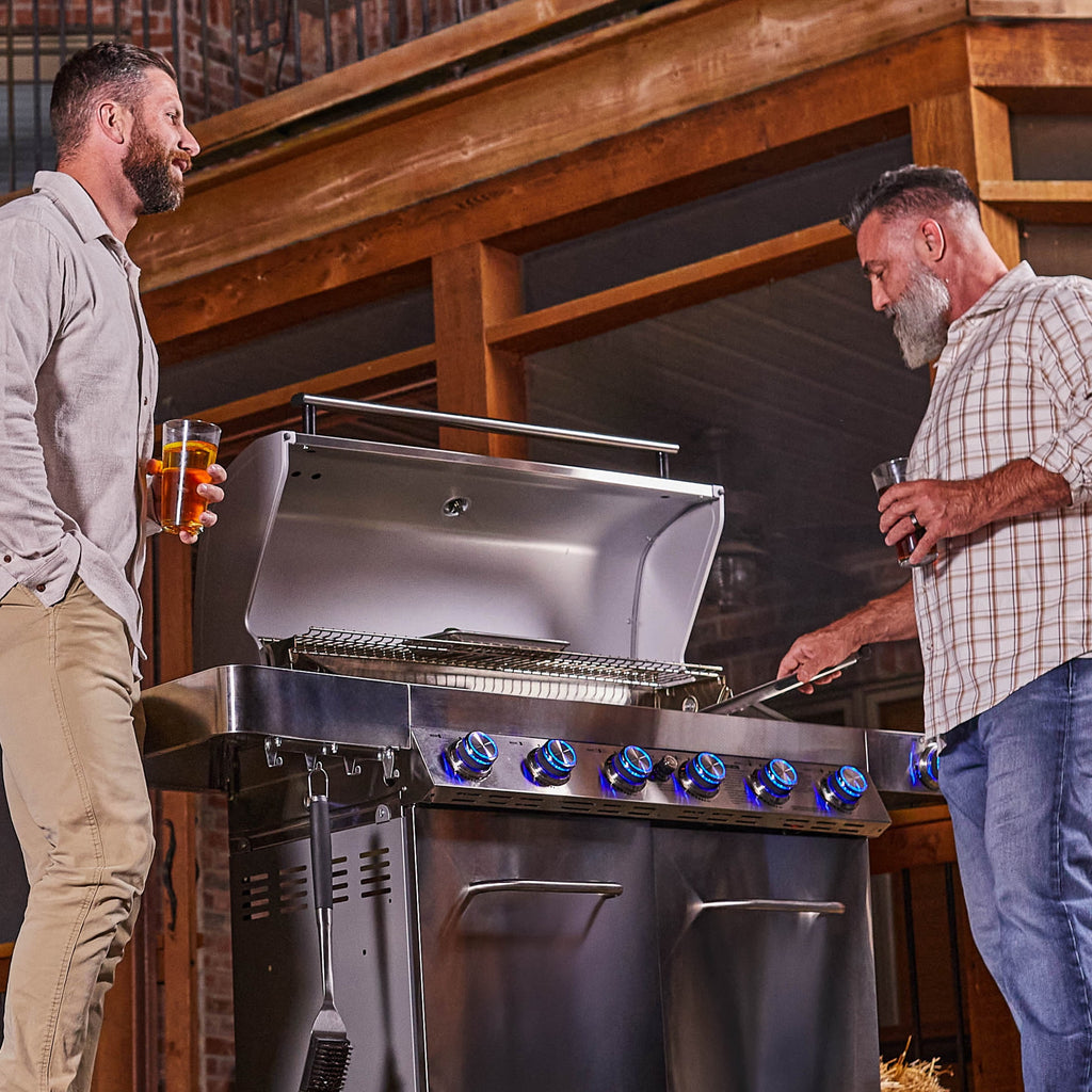 Monument Grills 6+1 Burner Propane Gas Grill  84,000 BTU Stainless Steel Outdoor Patio Barbecue Grill  LED Controls , Free Rotisserie Kit , and Easy Cleanup , 77352 Monument Grills