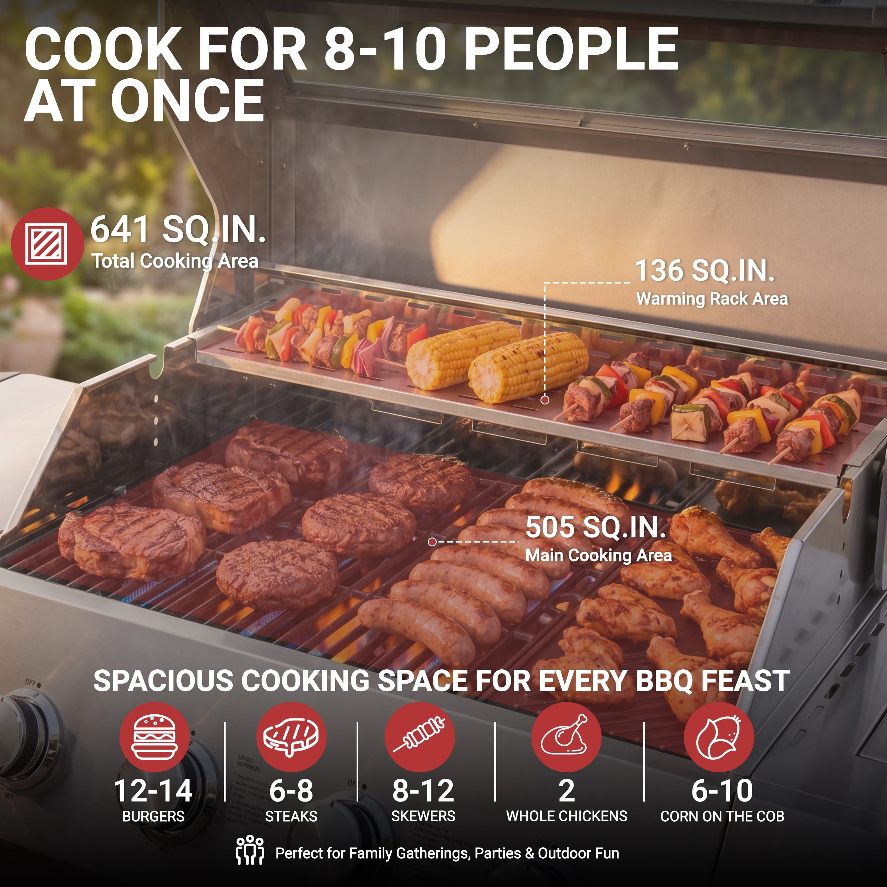 4-Burner Gas Grill and Griddle Combo with Side Burner, 50,000 BTU Propane BBQ Grill with Porcelain-Enameled Cast Iron Grates, Built-in Thermometer, Ideal for Patio Camping Outdoor Cooking Gas Grills