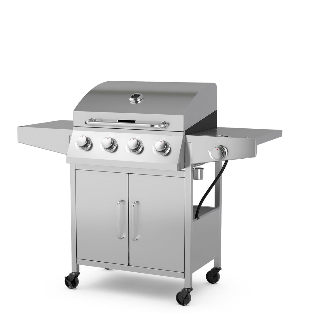 Costway 5-Burner Silver Propane Gas Grill with Side Burner, Thermometer and Prep Table Costway