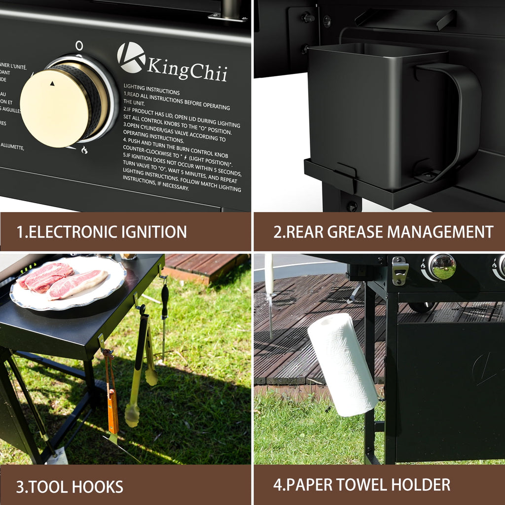 KingChii 3-Burner 27 Propane Griddles Outdoor Flat Top Gas Grill Griddle for Camping, Tailgating, BBQ, Parties, Backyard & Patio Gas Grills