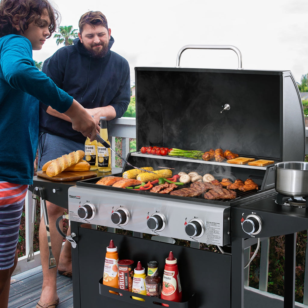 Royal Gourmet GH4001H 4-Burner Gas Grill with Side Burner, Cart Style with Front Board, for Outdoor, Patio, Backyard and Balcony, Black Royal Gourmet