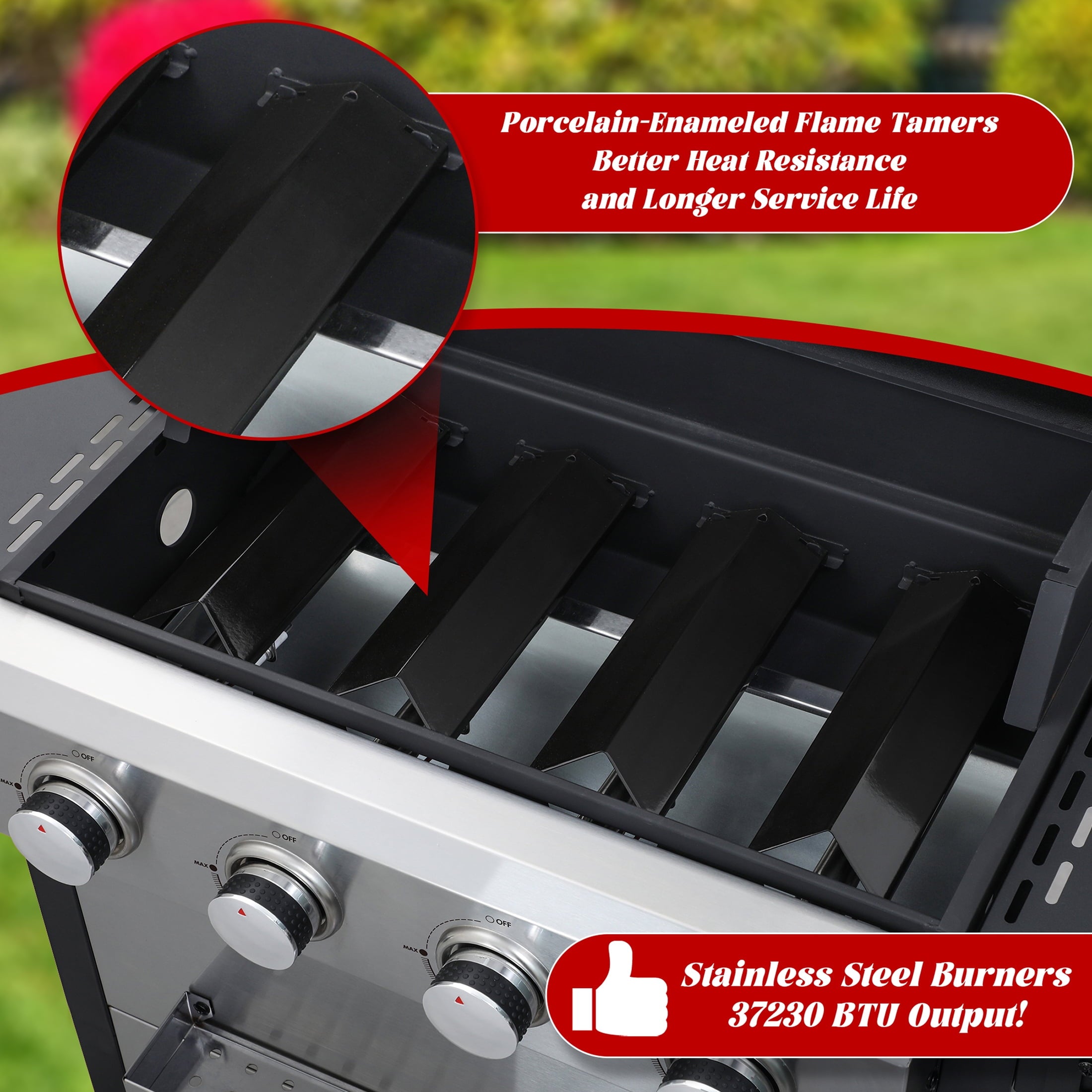 Nice Cooker 4-Burner Propane Gas Grill with 2 Foldable Side Tables, 34200 BTU Outdoor BBQ Grill with Porcelain-Enameled Grates, Built-in Thermometer, Easy Assembly for Patio, Backyard BBQ Gas Grills