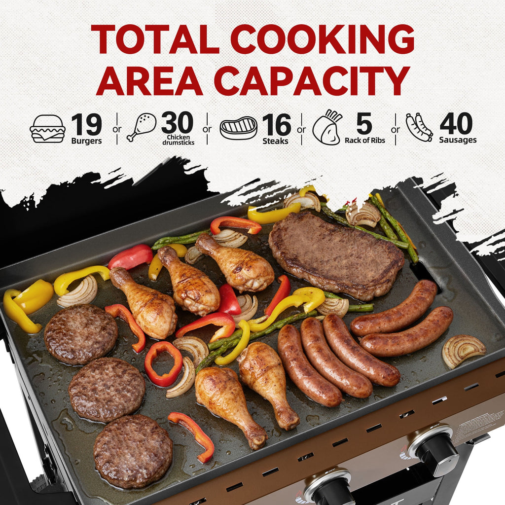 Royal Gourmet GB3000PY 3-Burner Gas Griddle with Hood, Griddle with Collapsible Side Shelves,Perfect for Outdoor Cooking Royal Gourmet