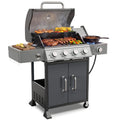 4-Burner Gas Grill with Side Burner, 51,000 BTU Propane BBQ Grill with Porcelain-Enameled Cast Iron Grates, Built-in Thermometer, Ideal for Patio Camping Outdoor Cooking Gas Grills