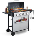 4-Burner Propane Gas Grill – 40,000 BTU Stainless Steel BBQ Grill with Porcelain-Enameled Cooking Grates, Pull-Out Grease Tray & Foldable Side Shelves, Even Heat Distribution Born Free