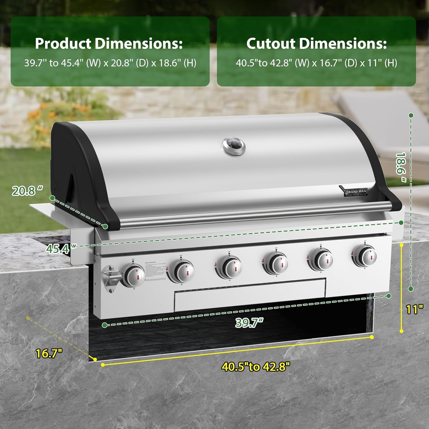 BRANDMAN GRILLS SINCE 1987 Stainless Steel 6 Burner Built-In Outdoor Kitchen Gas Grill Gas Grills