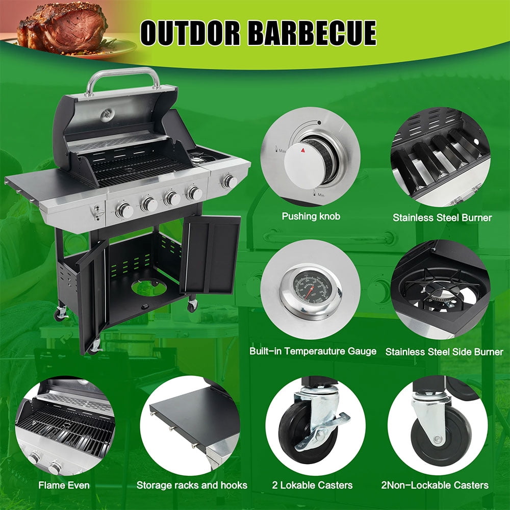 Lohasly 4-Burner Black Propane Gas Grill Gas Grills