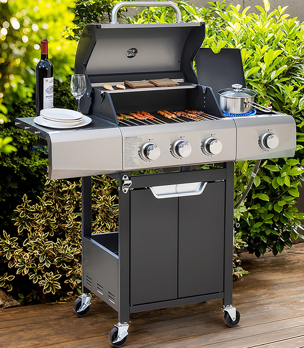Gas Grill w/Side Burner, 40500BTU Propane Grill with Cover, Stainless Steel Outdoor BBQ 2 Cooking Areas, Portable Grill for Camping Patio Gas Grills