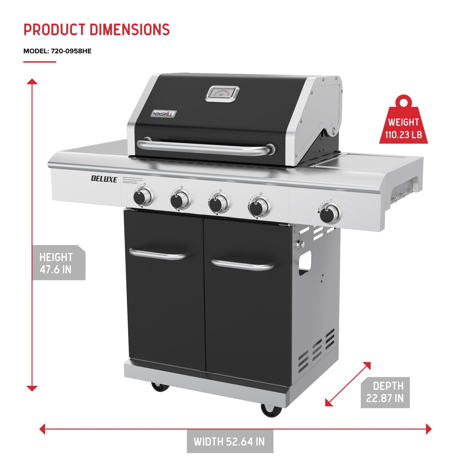 Nexgrill 4-Burner Dual Fuel Gas Grill with Side Burner and Griddle Insert, 627 SQ In Total Cooking Space, 59,000 BTUs Output, BBQ Grill Perfect for Outdoor Gatherings - 720-0958HE Gas Grills