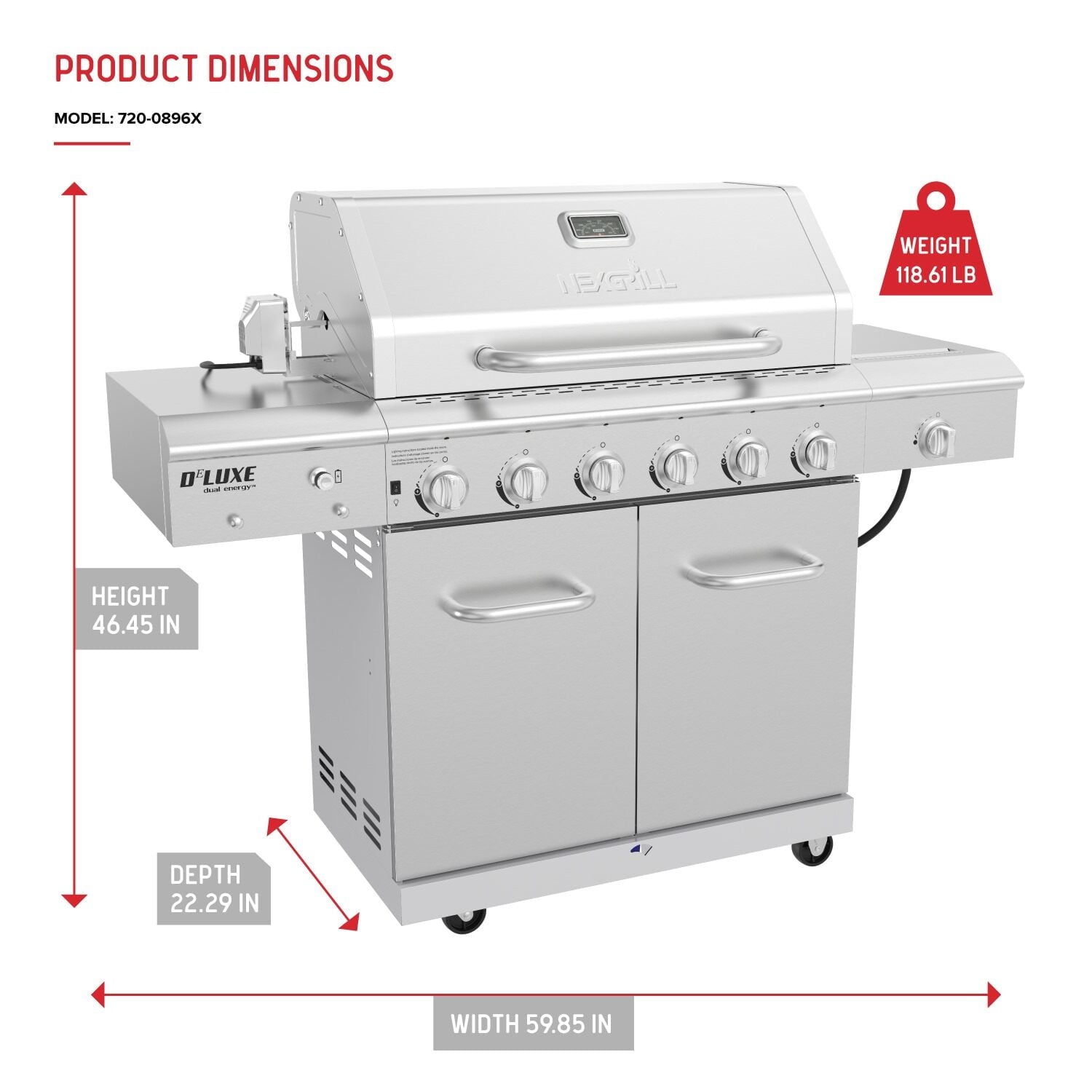 Nexgrill Deluxe 6-Burner Propane Gas Grill with Ceramic Searing Side Burner, Stainless Steel Frame, Rotisserie Kit, 60,000 BTUs Output, BBQ Grill Perfect for Outdoor Gatherings - 720-0896X Nexgrill
