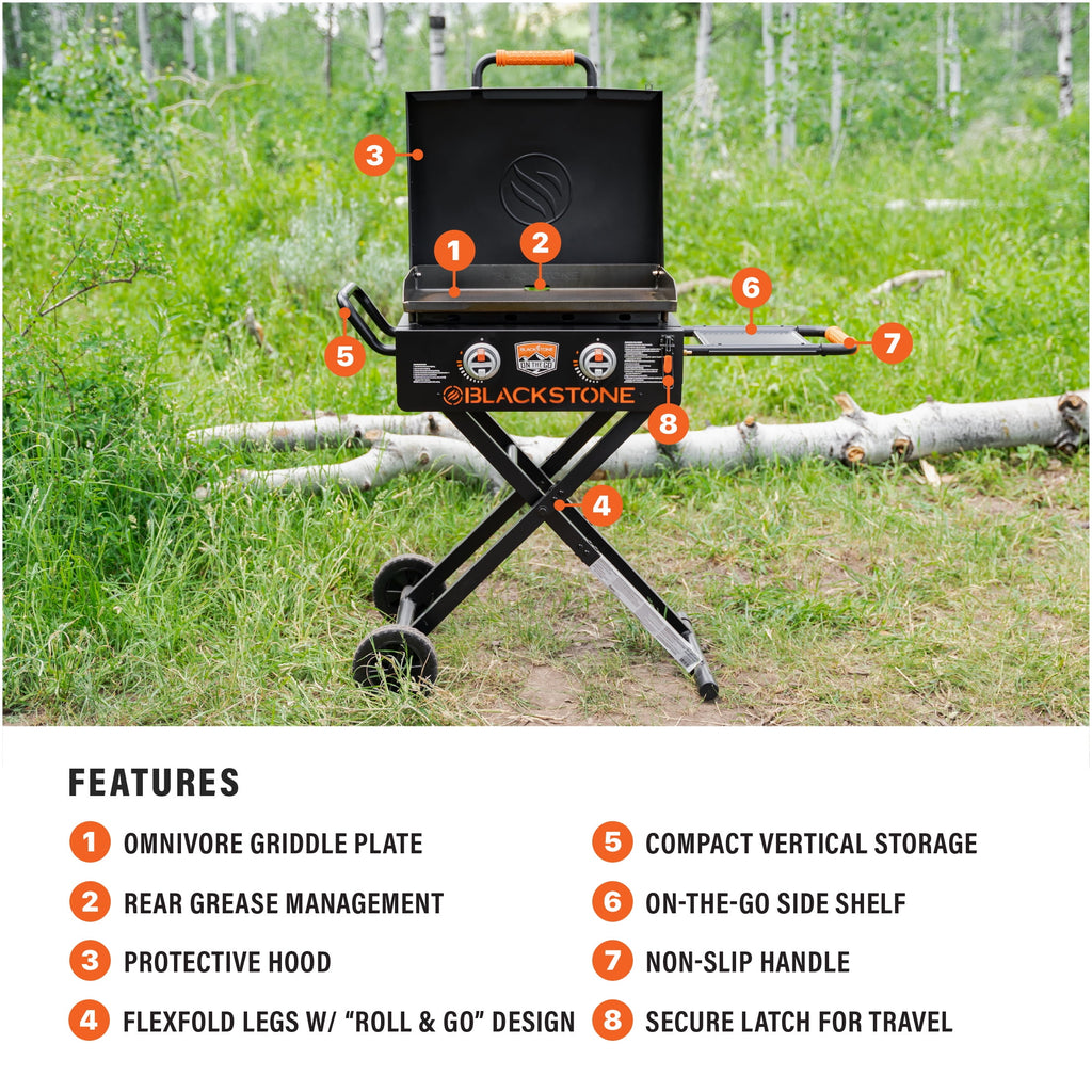 Blackstone On-the-Go 2-Burner 22” Propane Omnivore Griddle with Flexfold Legs Blackstone