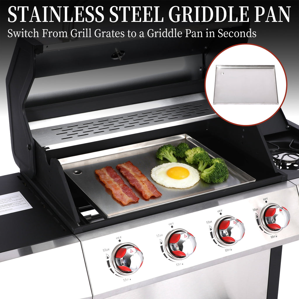 CIG GARDEN 4 Burner Gas Grill Combo with Side Burner, 3 in 1 Gas BBQ Grill with Charcoal Grill and Griddle, 52,000 Outdoor Barbecue Grill CIG GARDEN
