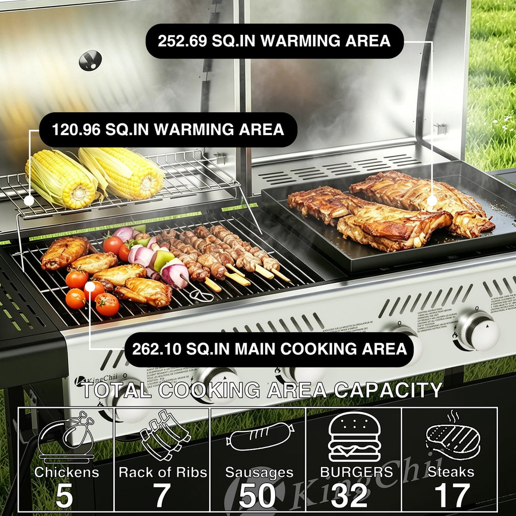 KingChii Propane Gas Grill and Griddle Combo, 2 in 1 Dual Outdoor BBQ with 45,000 BTU for Outdoor Patio Cooking Barbecue Gas Grills