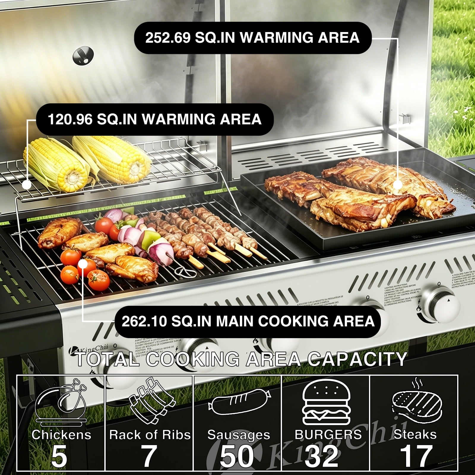 KingChii Propane Gas Grill and Griddle Combo, 2 in 1 Dual Outdoor BBQ with 45,000 BTU for Outdoor Patio Cooking Barbecue Gas Grills