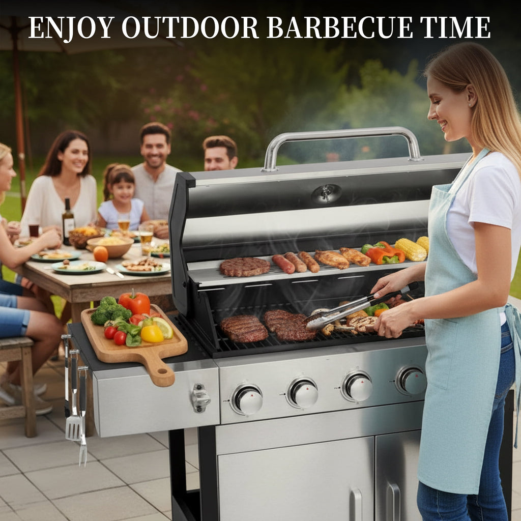 CIG GARDEN 6-Burner Propane Gas Grill with Side Burner,73000 BTU Output Double-Layer Stainless Steel BBQ Grill Lid with Cast Iron Grates CIG GARDEN